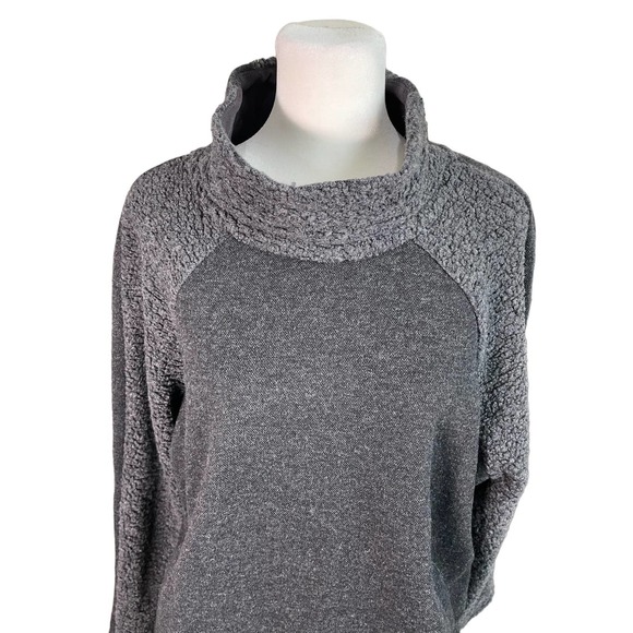 prAna Lockwood Womens Lg Gray Sherpa Long Sleeve Wool Blend Pullover Sweater - Picture 2 of 11